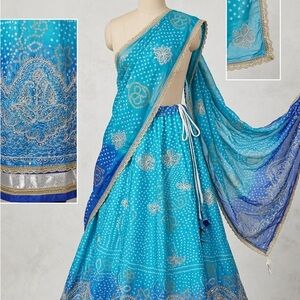 Turquoise Blue Indian Lehenga with Silver work